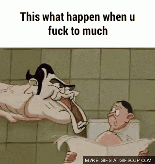 a cartoon of a man sitting in a toilet reading a newspaper with the caption this what happen when u fuck to much .