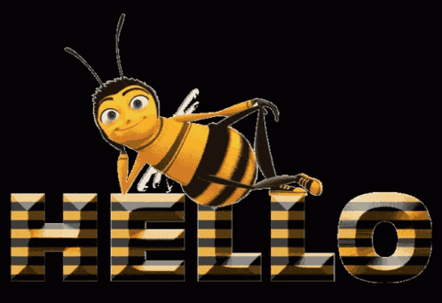 a bee is laying on the word hello on a black background