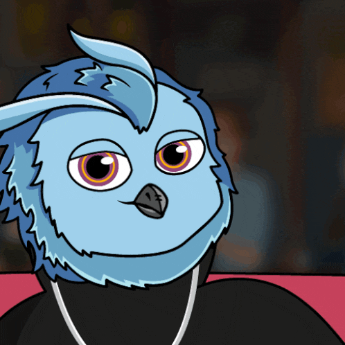 a cartoon of a blue bird with a black beak
