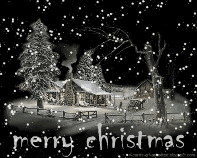 a snowy scene with the words merry christmas