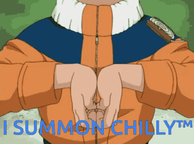 a cartoon character with the words i summon chilly tm