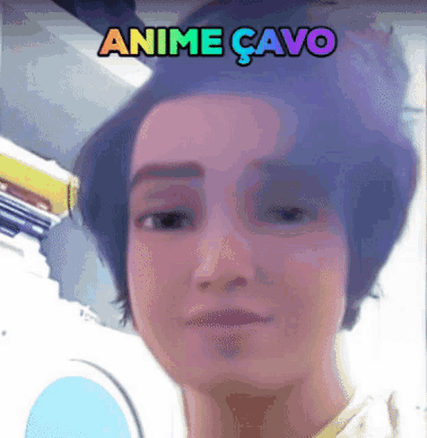 a close up of a woman 's face with the words anime cavo written above her
