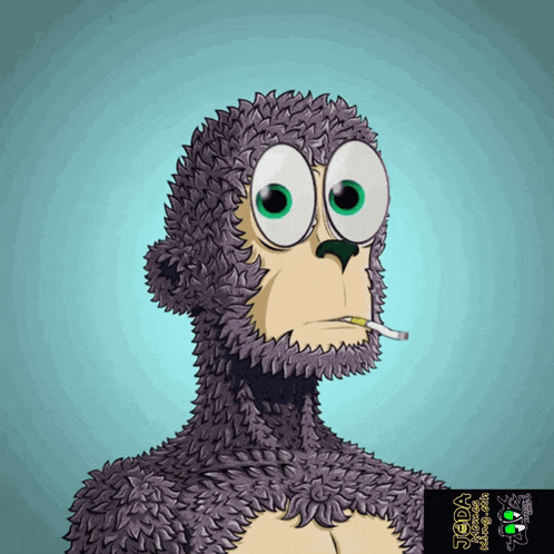 a cartoon of a monkey smoking a cigarette with a jeda logo behind him