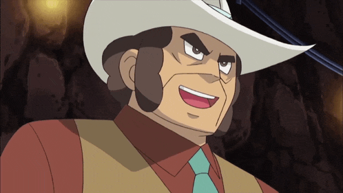 a cartoon character wearing a cowboy hat and a tie