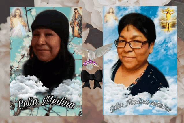 two pictures of a woman with the name celia medina