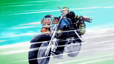 a man is riding a motorcycle with a tony tony chopper on his back .
