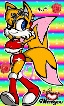 a cartoon of tails from sonic the hedgehog holding a heart