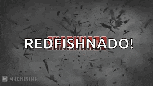 a shark with the words redfishnado written above it