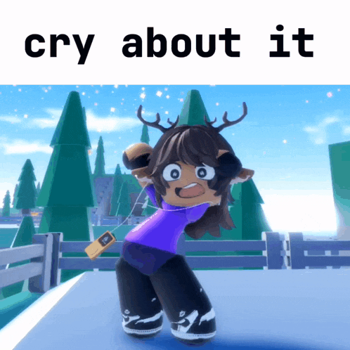 a picture of a girl with antlers and the words cry about it below her