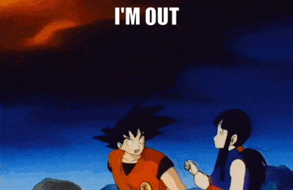 a couple of anime characters standing next to each other with the words i 'm out below them