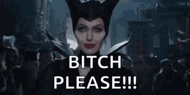 a woman in a witch costume is standing in front of a crowd and saying `` bitch please '' .