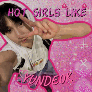 a young man giving a peace sign in front of a pink background that says hot girls like yondeok