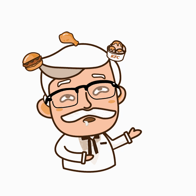 a cartoon of a man with a kfc bucket on his hat