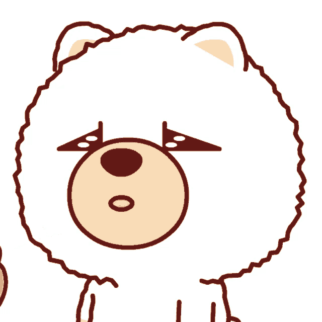 a cartoon drawing of a white teddy bear with a yellow hand covering its nose