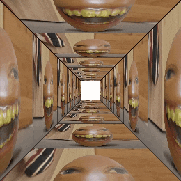 a hallway with a bunch of smiley faces on the wall