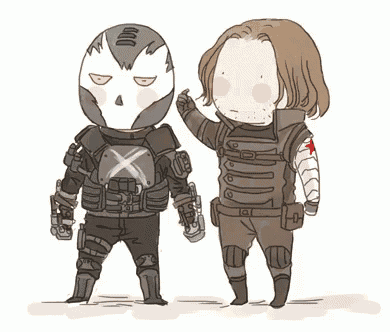 a drawing of a man in a skull mask and a man in a winter soldier outfit