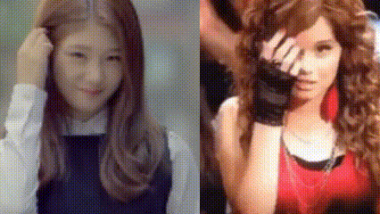 two pictures of a woman with long hair and a woman with curly hair