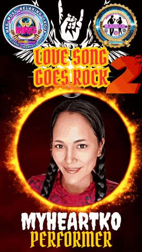 an advertisement for myheartko performer shows a woman in a red dress