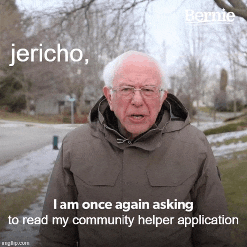 a man with glasses and a hooded jacket says jericho i am once again asking to read my community helper application