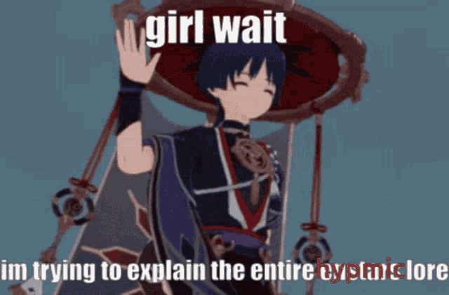 a cartoon character with a red umbrella says girl wait