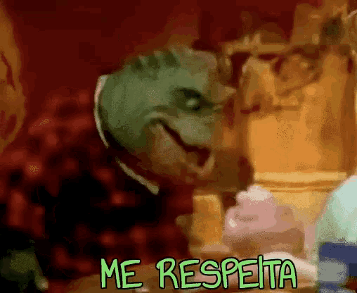 a cartoon of a dinosaur with the words me respeita below it