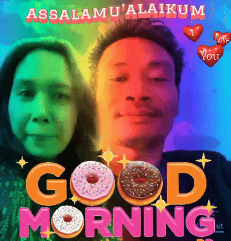 a man and a woman are standing next to each other and the words good morning are visible
