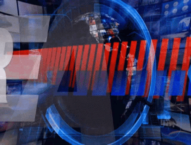 a blue and red graphic with the letter r in the middle