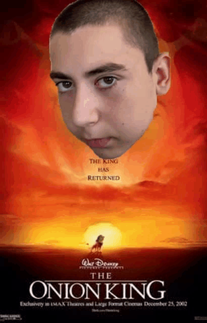 a movie poster for the onion king shows a boy 's face