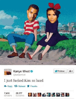 a cartoon of kanye west and kim kardashian on a hill