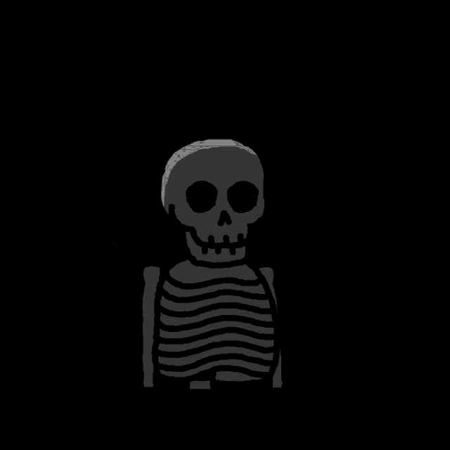 a skeleton with a heart in the background