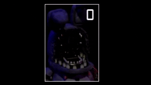 a picture of bonnie from five nights at freddy 's with his mouth open and teeth glowing in the dark .