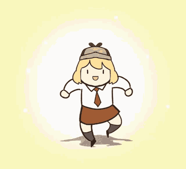 a cartoon of a girl wearing a hat and tie dancing