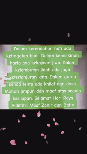 a video that says dalam kerendahan hati ada ketinggian budi dalam kemiskinan harta ada kekayaan jiwa