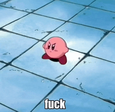 a cartoon character is standing on a tiled floor with the word fuck written on it .