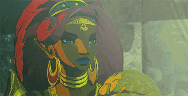 a cartoon drawing of a woman with blue lips