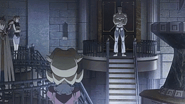 a group of cartoon characters are standing in a room