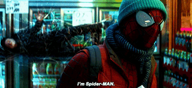 a man in a spider man costume says i 'm spider man
