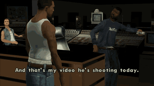 a video game scene with the words and that 's my video he 's shooting today displayed