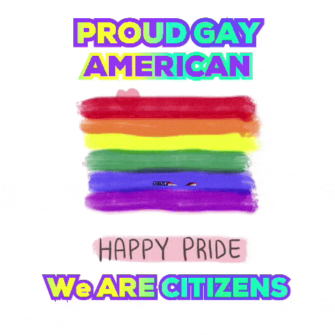 a rainbow flag with the words " proud gay american happy pride we are citizens "