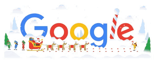 a google logo with santa in a sleigh and reindeer
