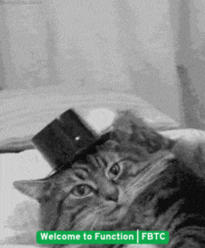 a cat wearing a top hat with the words welcome to function fbtc on the bottom