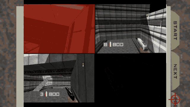 a screenshot of a video game with the start and next buttons highlighted
