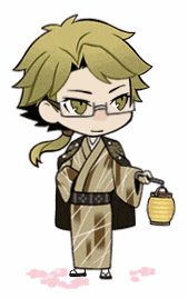 a cartoon character is wearing a kimono and glasses and holding a lantern