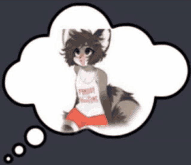 a thought bubble with a picture of a furry in a hooters tank top