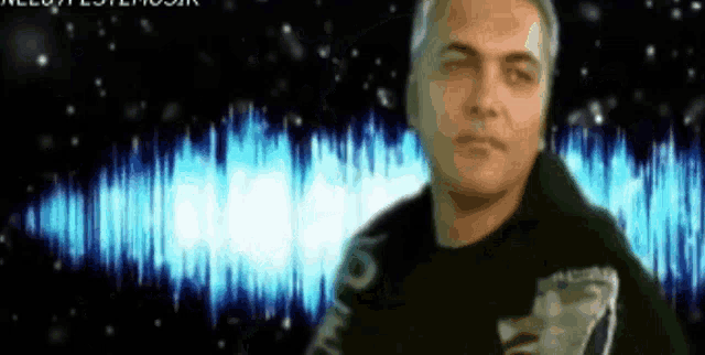 a man is standing in front of a sound wave that says ' ncl ' on it