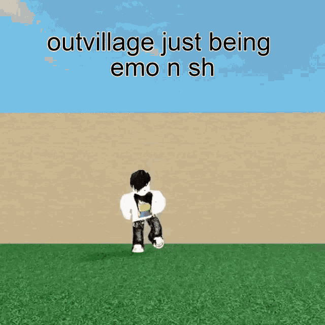 a picture of a person in a video game with the words outvillage just being emo n sh