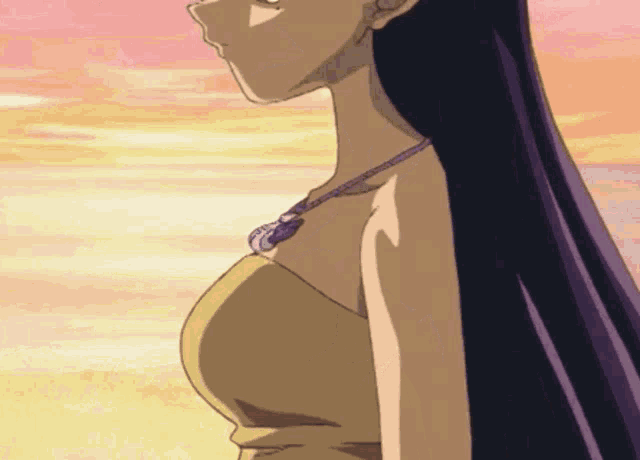 a cartoon of a woman with long hair and a necklace