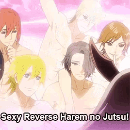 a group of anime characters with the words sexy reverse harem no jutsu at the bottom