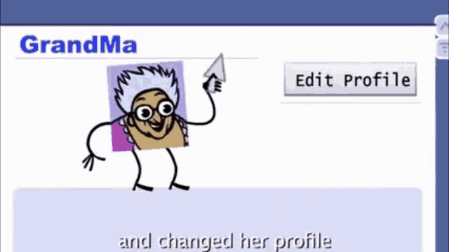 a cartoon of a woman named grandma holding a pencil