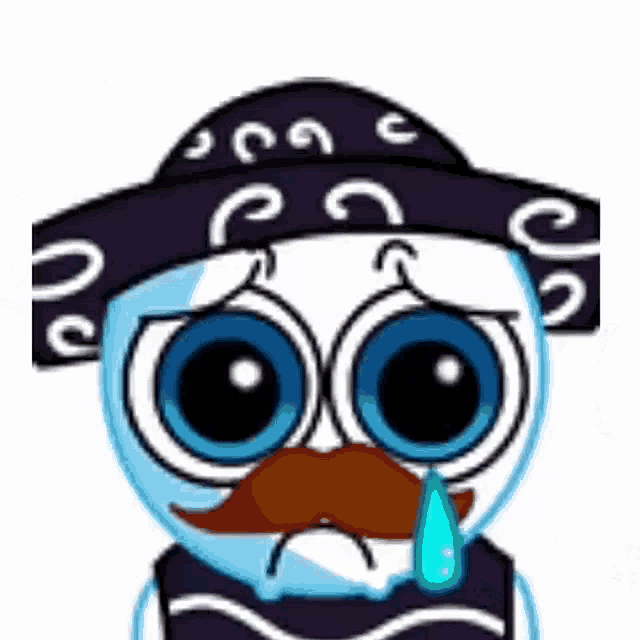 a cartoon character with a mustache and a hat is crying .